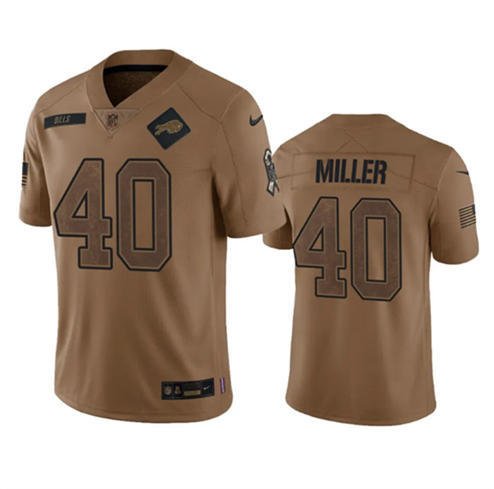 Custom Men’s Buffalo Bills #40 Von Miller 2023 Brown Salute To Service Limited Stitched Jersey