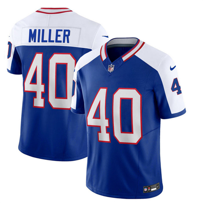 Custom Men’s Buffalo Bills #40 Von Miller Blue White 2023 F.U.S.E. Throwback Vapor Untouchable Limited Stitched Jersey