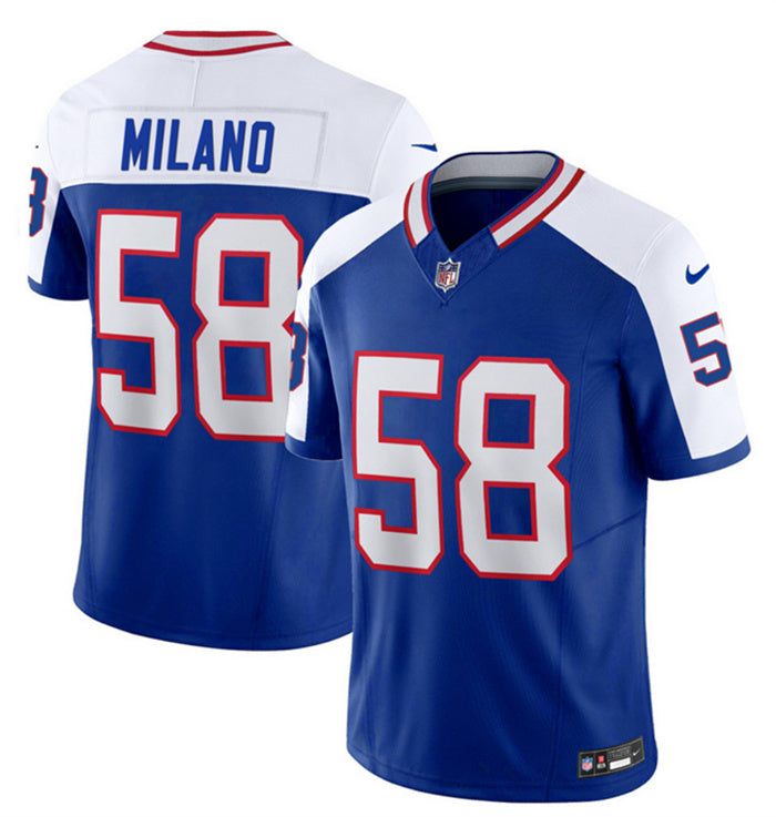 Custom Men’s Buffalo Bills #58 Matt Milano Blue White 2023 F.U.S.E. Throwback Vapor Untouchable Limited Stitched Jersey