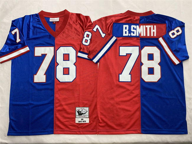 Custom Men’s Buffalo Bills #78 Bruce Smith Blue Red Splite Throwback Stitched Jersey