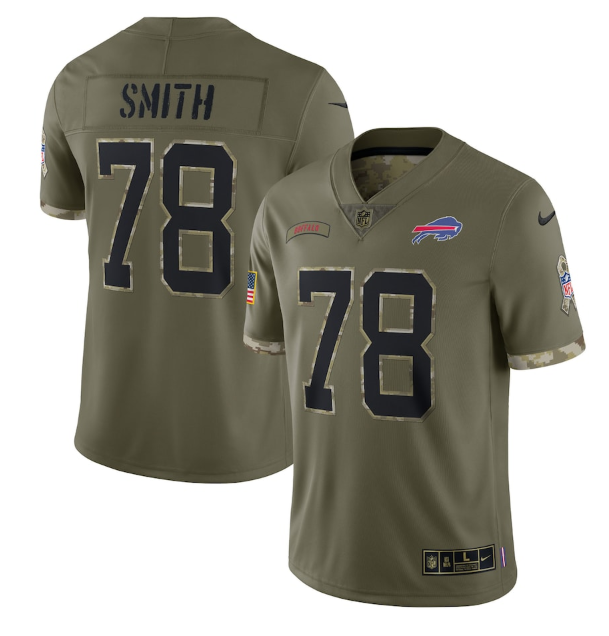 Custom Men’s Buffalo Bills #78 Bruce Smith Olive 2022 Salute To Service Limited Stitched Jersey