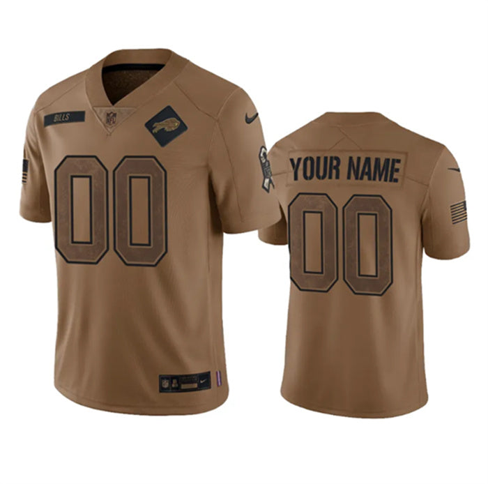 Custom Men’s Buffalo Bills Active Player Custom 2023 Brown Salute To Service Limited Stitched Jersey