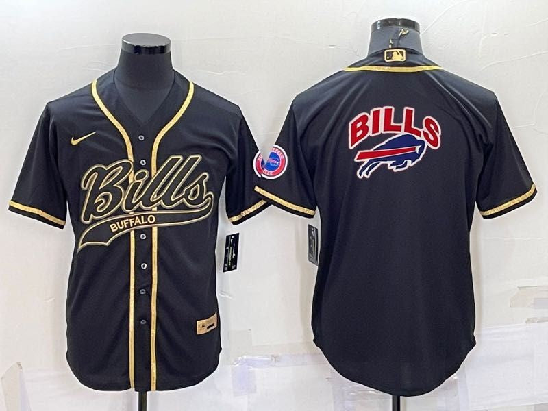 Custom Men’s Buffalo Bills Black Team Big Logo With Patch Cool Base Stitched Baseball Jersey