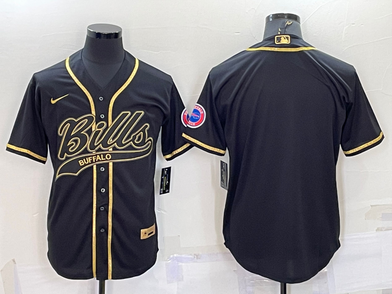 Custom Men’s Buffalo Bills Blank Black Gold With Patch Cool Base Stitched Baseball Jersey