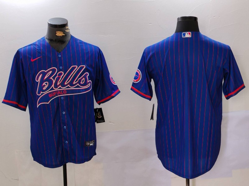 Custom Men’s Buffalo Bills Blank Blue Team Cool Base Stitched Baseball Jersey