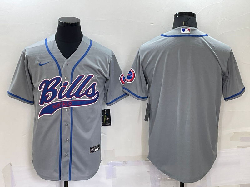 Custom Men’s Buffalo Bills Blank Gray Cool Base Stitched Baseball Jersey