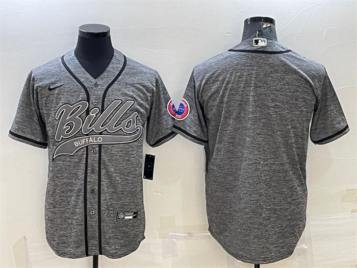 Custom Men’s Buffalo Bills Blank Grey With Patch Cool Base Stitched Baseball Jersey