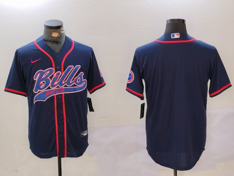 Custom Men’s Buffalo Bills Blank Navy Team Cool Base Stitched Baseball Jerseys