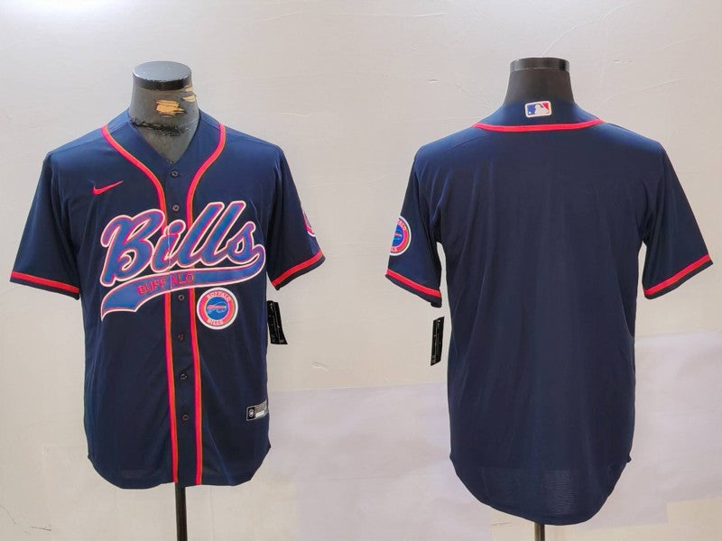 Custom Men’s Buffalo Bills Blank Navy Team Cool Base Stitched Baseball Jersey