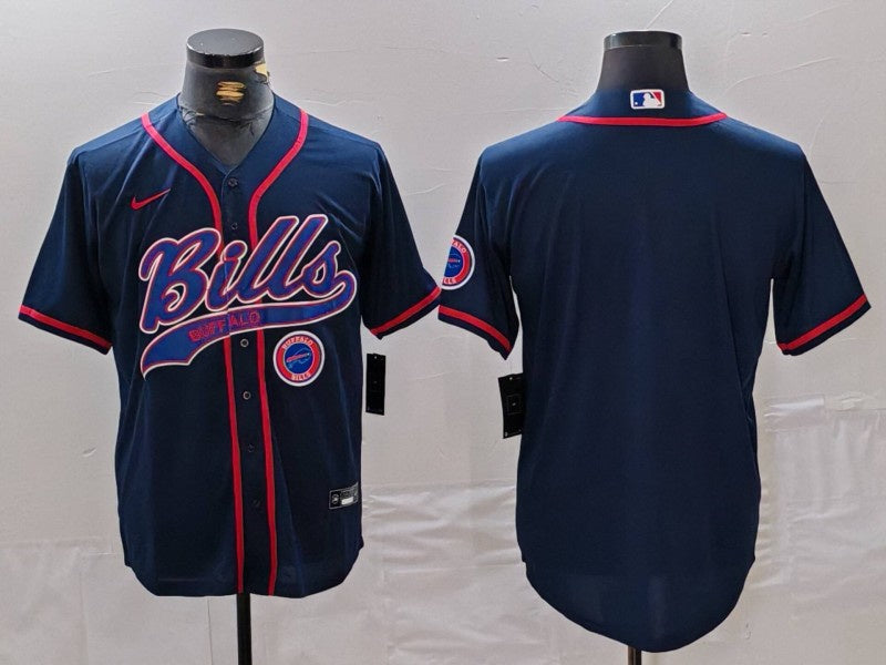 Custom Men’s Buffalo Bills Blank Navy With Patch Cool Base Stitched Baseball Jerseys