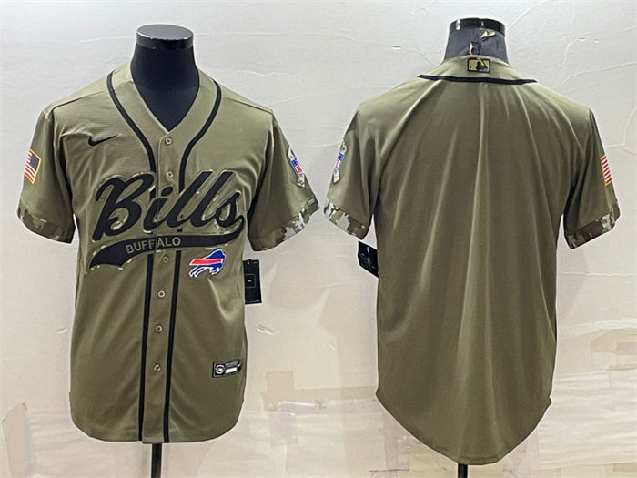 Custom Men’s Buffalo Bills Blank Olive Salute To Service Cool Base Stitched Baseball Jersey
