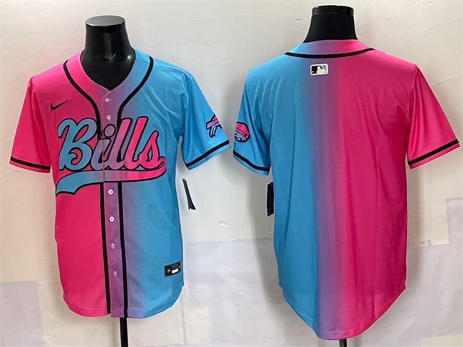 Custom Men’s Buffalo Bills Blank Pink Blue Limited Stitched Baseball Jersey