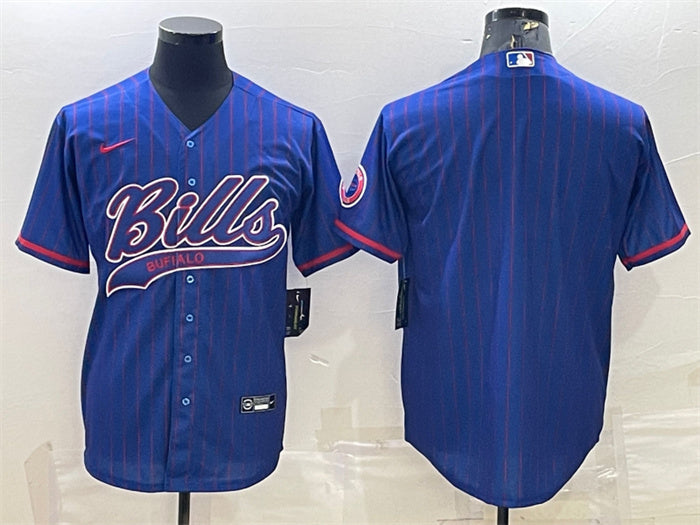 Custom Men’s Buffalo Bills Blank Royal With Patch Cool Base Stitched Baseball Jersey