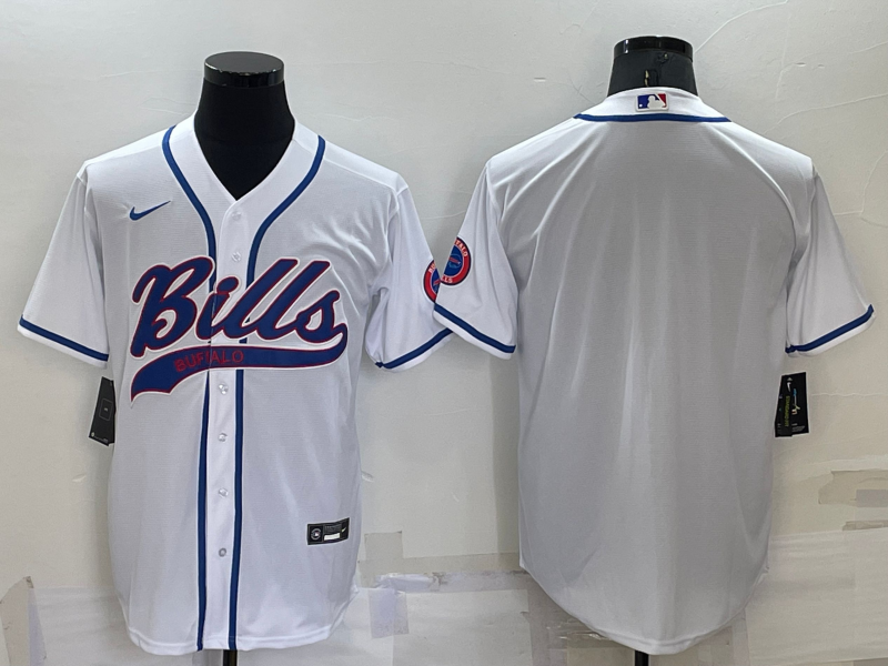 Custom Men’s Buffalo Bills Blank White Cool Base Stitched Baseball Jersey