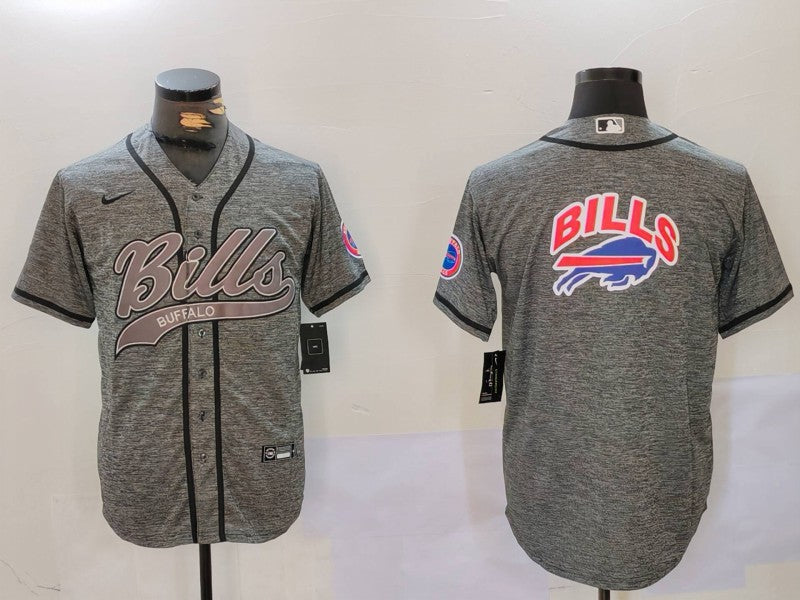 Custom Men’s Buffalo Bills Grey Team Big logo Cool Base Stitched Baseball Jerseys