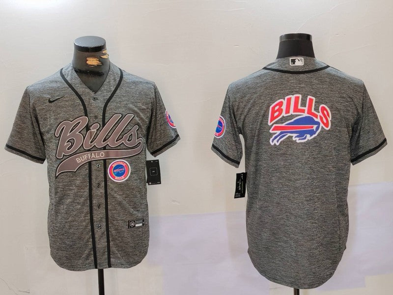 Custom Men’s Buffalo Bills Grey Team Big logo Cool Base Stitched Baseball Jerseys