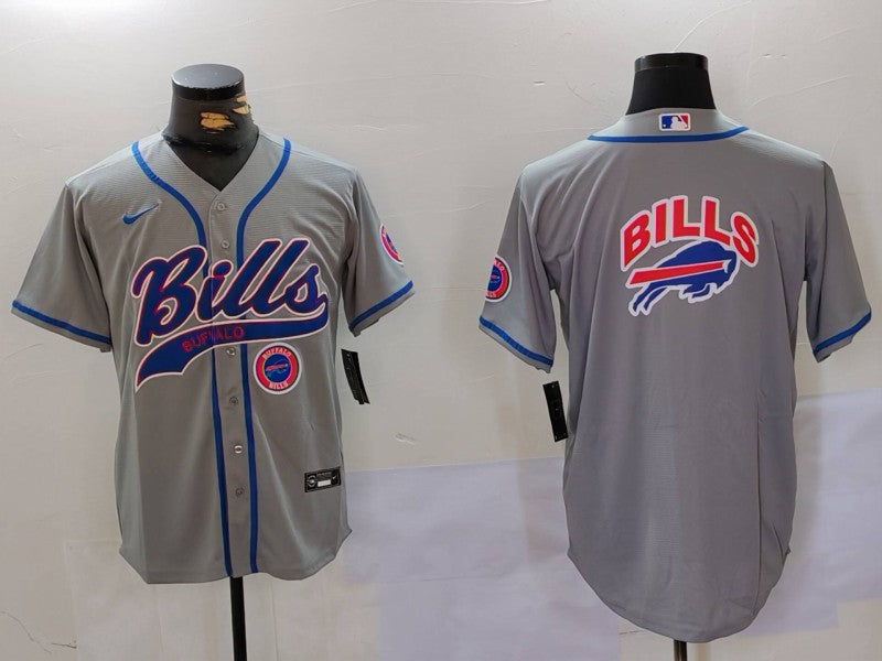 Custom Men’s Buffalo Bills Grey Team Big logo Cool Base Stitched Baseball Jersey