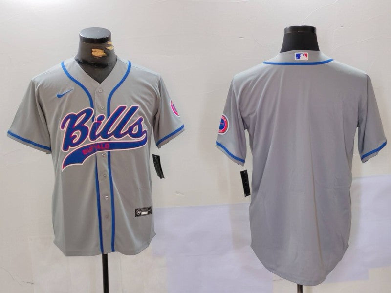 Custom Men’s Buffalo Bills Grey Team Blank Cool Base Stitched Baseball Jersey