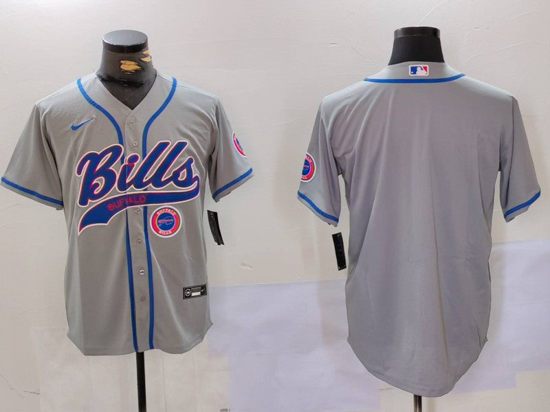 Custom Men’s Buffalo Bills Grey Team Blank Cool Base Stitched Baseball Jerseys