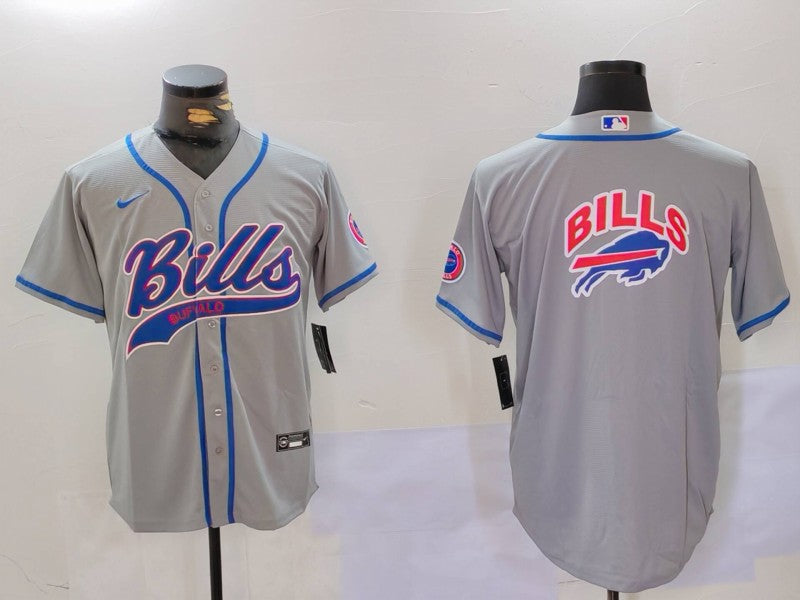 Custom Men’s Buffalo Bills Grey Team Blank Cool Base Stitched Baseball Jerseys