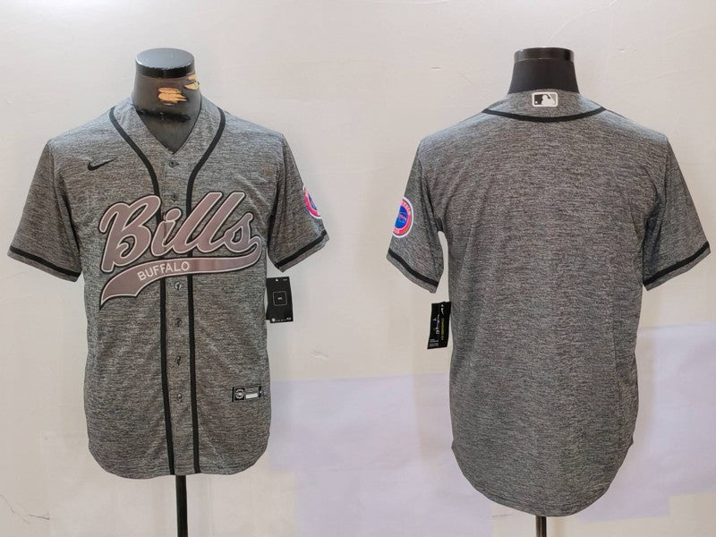 Custom Men’s Buffalo Bills Grey Team Blank Cool Base Stitched Baseball Jerseys