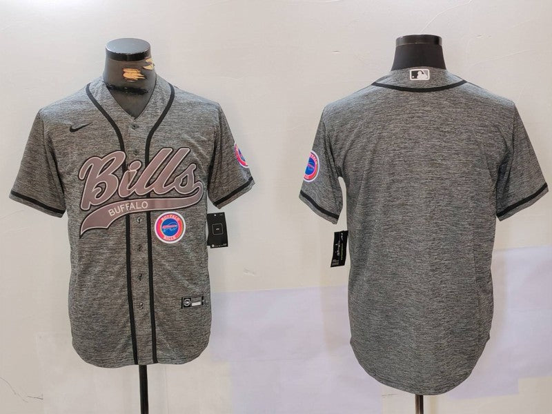 Custom Men’s Buffalo Bills Grey Team Blank Cool Base Stitched Baseball Jerseys
