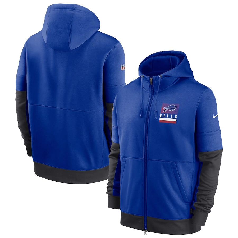 Custom Men’s Buffalo Bills New 2020 Royal Gray Fan Gear Mascot Performance Full Zip Hoodie