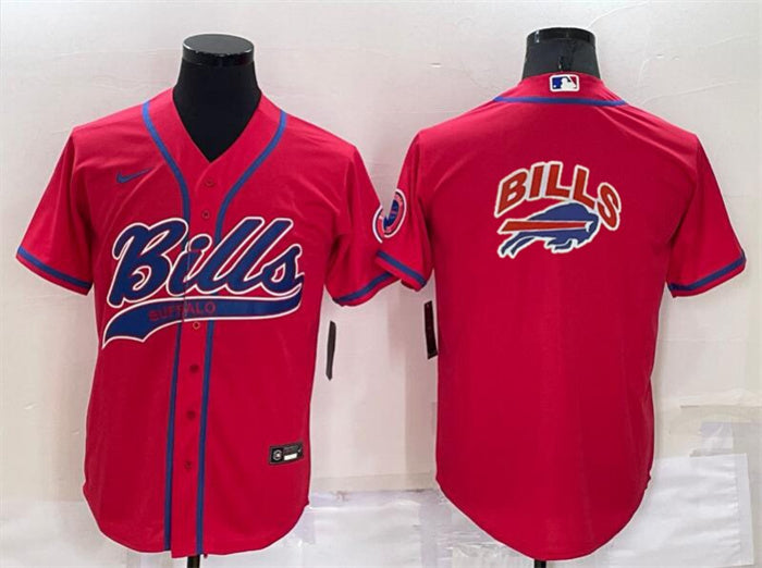 Custom Men’s Buffalo Bills Red Team Big Logo With Patch Cool Base Stitched Baseball Jersey