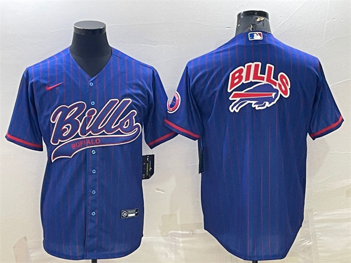Custom Men’s Buffalo Bills Royal Team Big Logo With Patch Cool Base Stitched Baseball Jersey