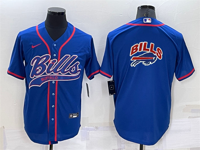 Custom Men’s Buffalo Bills Royal Team Big Logo With Patch Cool Base Stitched Baseball Jersey