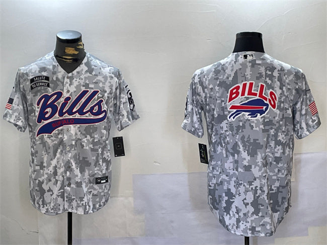 Custom Men’s Buffalo Bills Team Big Logo 2024 Arctic Camo Salute To Service Stitched Baseball Jersey