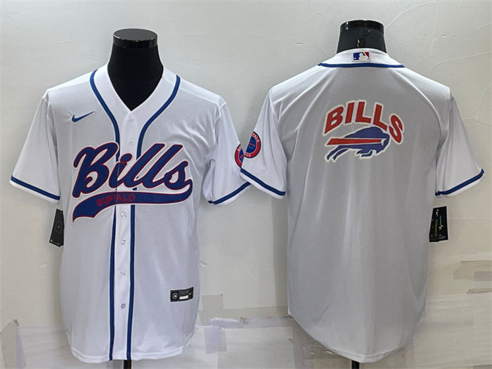 Custom Men’s Buffalo Bills White Team Big Logo With Patch Cool Base Stitched Baseball Jersey