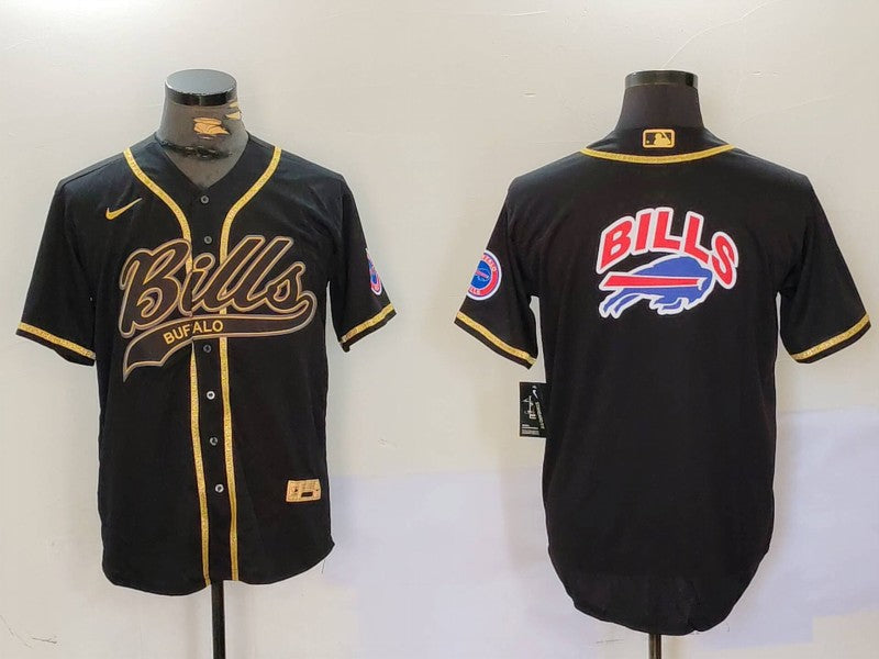 Custom Men’s Buffalo Bills big logo Black Cool Base Stitched Baseball Jerseys