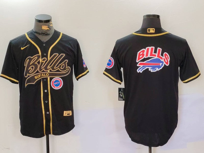Custom Men’s Buffalo Bills big logo Black Cool Base Stitched Baseball Jersey
