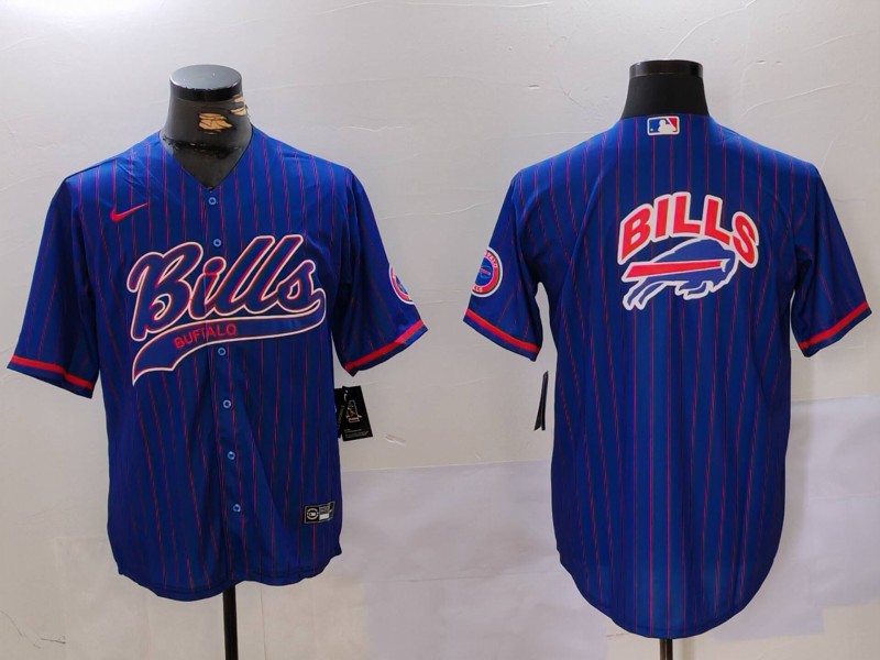 Custom Men’s Buffalo Bills big logo Blue Team Cool Base Stitched Baseball Jerseys