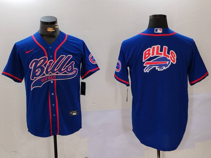 Custom Men’s Buffalo Bills big logo Blue Team Cool Base Stitched Baseball Jersey