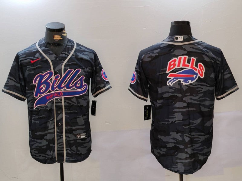 Custom Men’s Buffalo Bills big logo Camo Team Cool Base Stitched Baseball Jersey