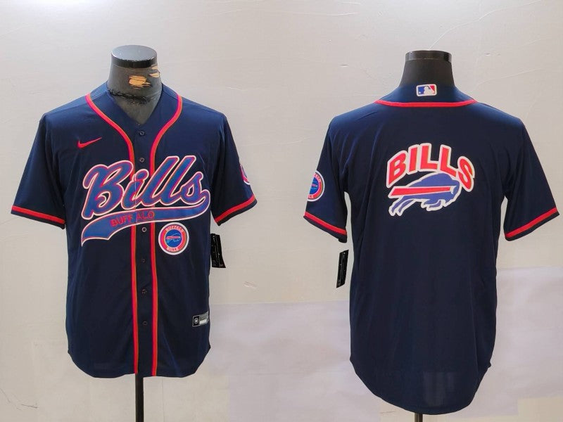 Custom Men’s Buffalo Bills big logo Navy Team Cool Base Stitched Baseball Jerseys