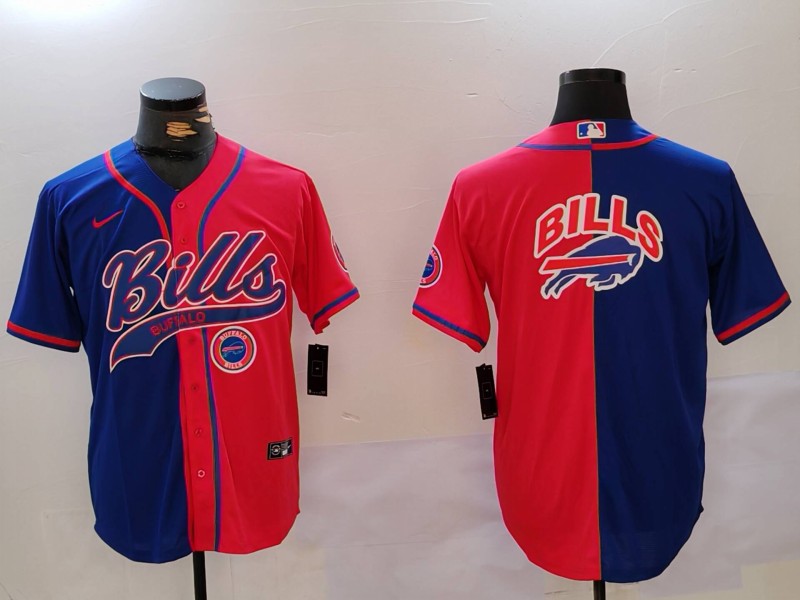 Custom Men’s Buffalo Bills big logo Red Blue Team Cool Base Stitched Baseball Jerseys