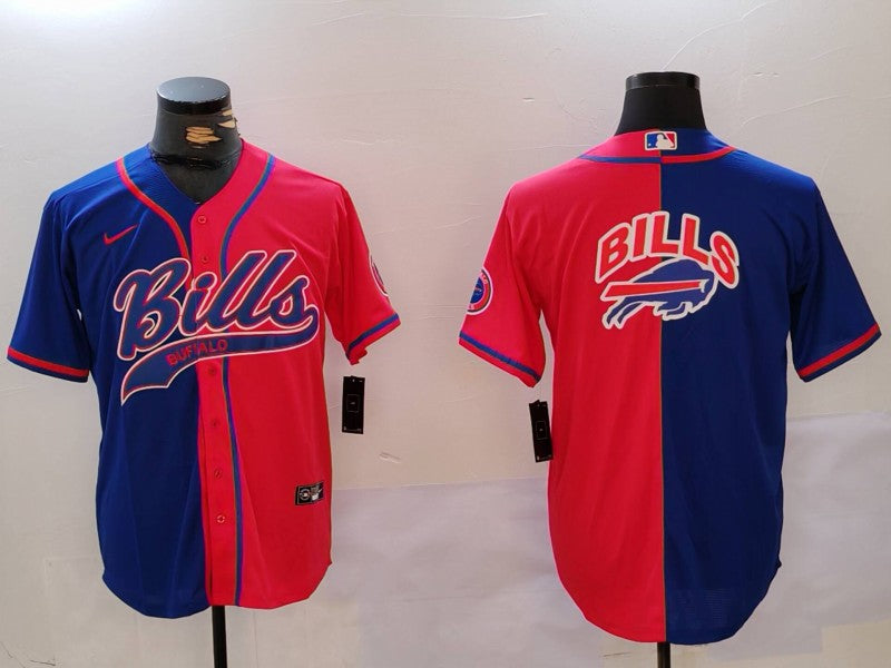 Custom Men’s Buffalo Bills big logo Red Blue Team Cool Base Stitched Baseball Jersey