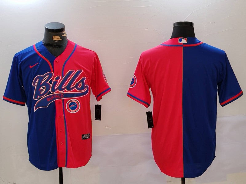 Custom Men’s Buffalo Bills blank Red Blue Team Cool Base Stitched Baseball Jersey