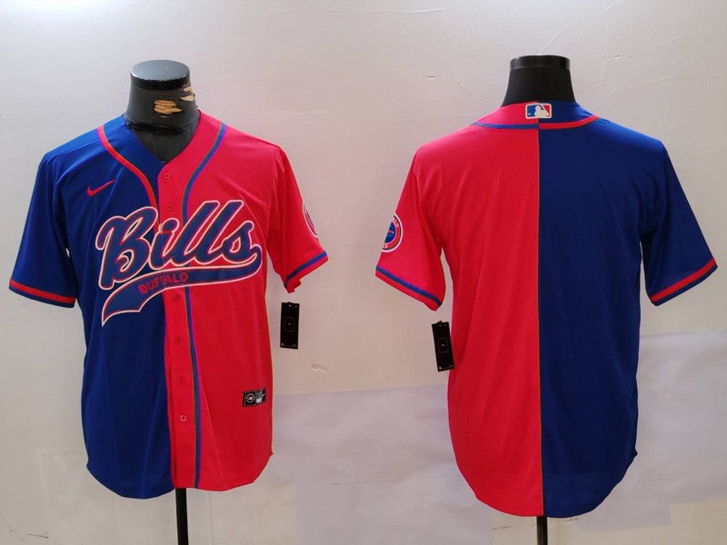 Custom Men’s Buffalo Bills blank Red Blue Team Cool Base Stitched Baseball Jerseys