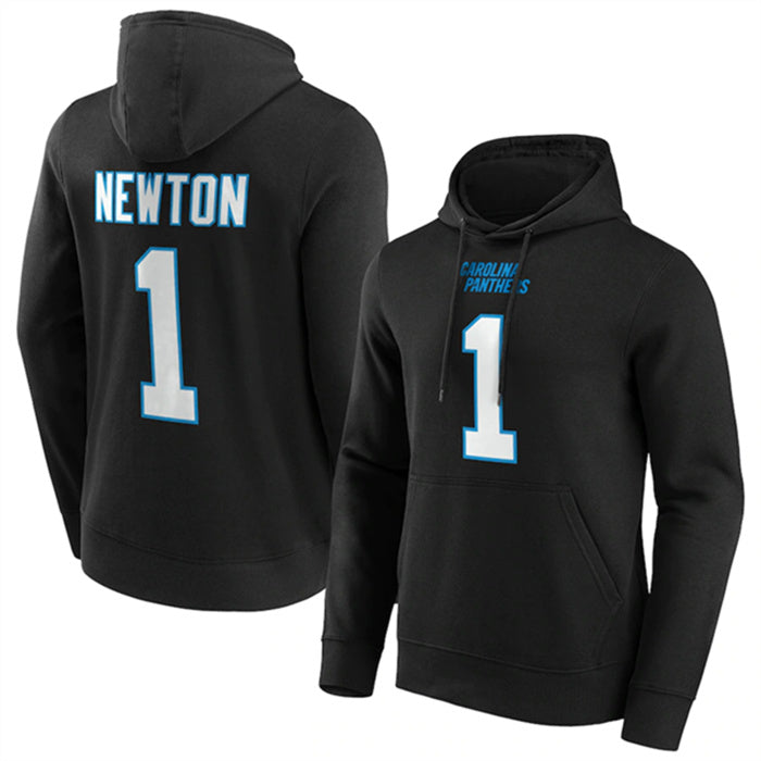 Custom Men’s Carolina Panthers #1 Cam Newton Black Hoodie
