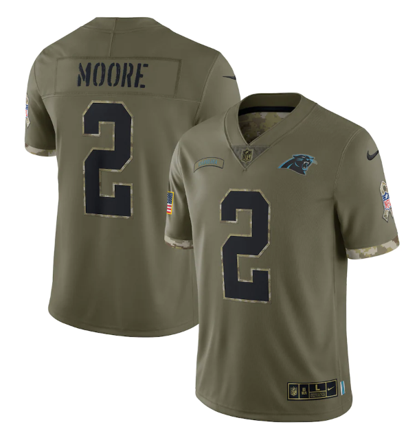 Custom Men’s Carolina Panthers #2 D. Moore Olive 2022 Salute To Service Limited Stitched Jersey