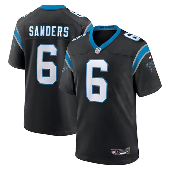 Custom Men’s Carolina Panthers #6 Miles Sanders Black Stitched Game Jersey