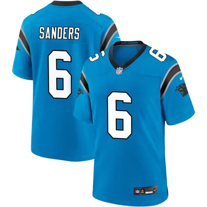 Custom Men’s Carolina Panthers #6 Miles Sanders Blue Stitched Game Jersey