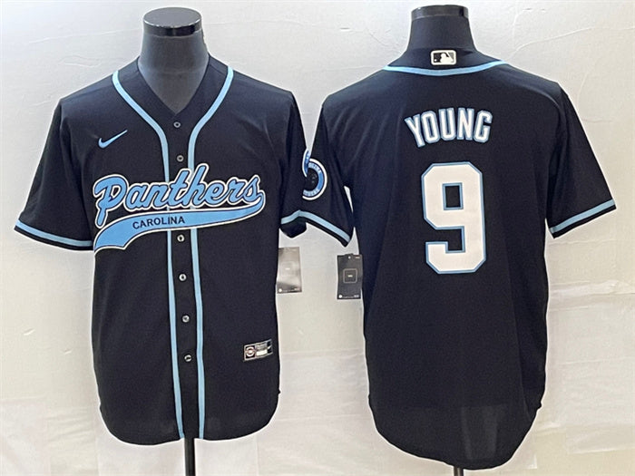 Custom Men’s Carolina Panthers #9 Bryce Young Black With Patch Cool Base Stitched Baseball Jersey