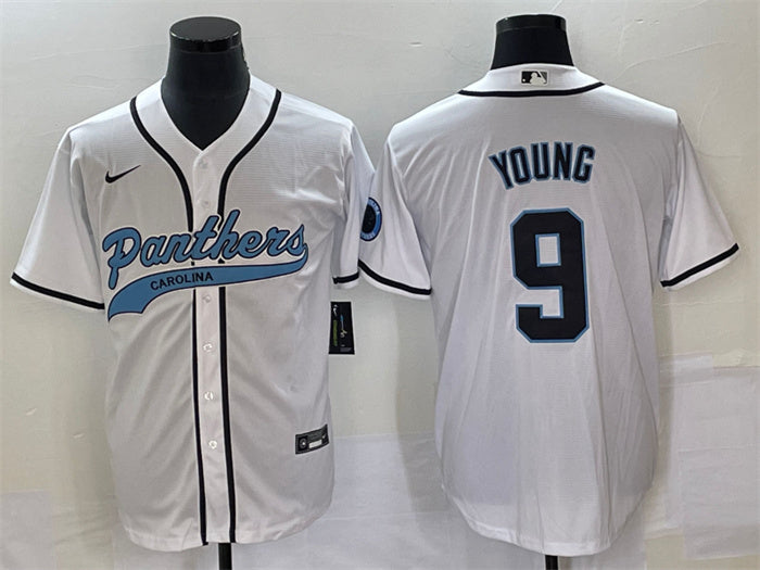 Custom Men’s Carolina Panthers #9 Bryce Young White With Patch Cool Base Stitched Baseball Jersey