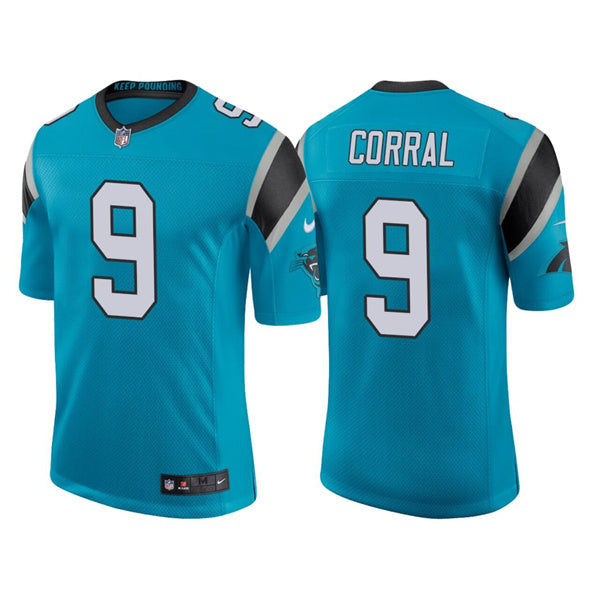 Custom Men’s Carolina Panthers #9 Matt Corral 2022 Blue Stitched Jersey
