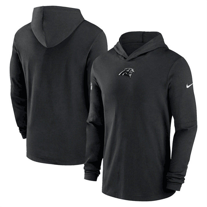 Custom Men’s Carolina Panthers Black Sideline Performance Long Sleeve Hoodie T-Shirt